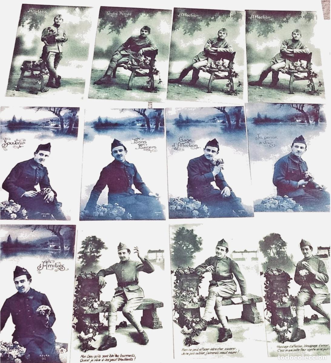 Militaria: Lote postales militares francesas WWI soldados Poilus flores y afecto