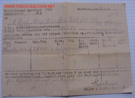 Militaria: certificado de entrega de documento, a&ntilde;o 1944 - Foto 1
