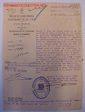Militaria: Documento tama&ntilde;o cuartilla, de un caido de la D.A - Foto 1