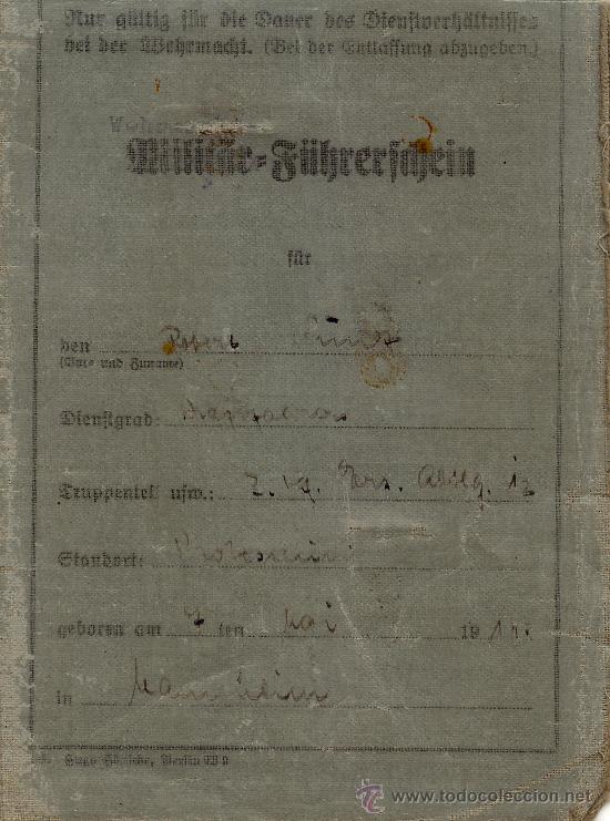 Militaria: permiso-cedula-carnet de conducir militar del ejercito aleman (Wehrmacht) WWII 2&ordf; Guerra Mundial