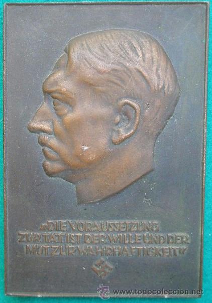 Militaria: PLACA PROPAGANDISTICA DE BRONCE DE ADOLF HITLER - Foto 1