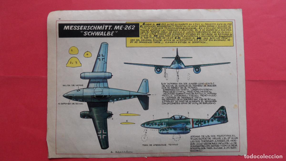 Militaria: HOJA 1969 - COLECCION MILITAR - HOJA MESSERSCHMITT ME-262 SCHWALBE : 21 x 28 CM