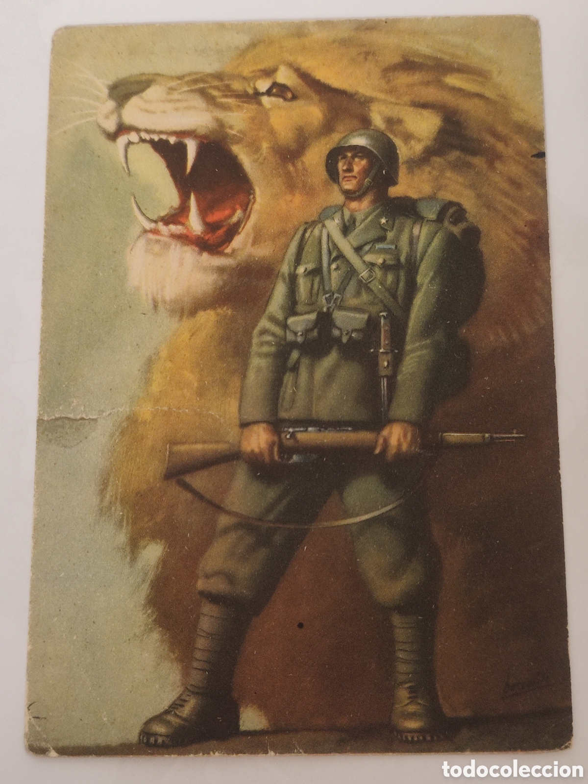 Militaria: PNF postal original y curculada - Foto 1