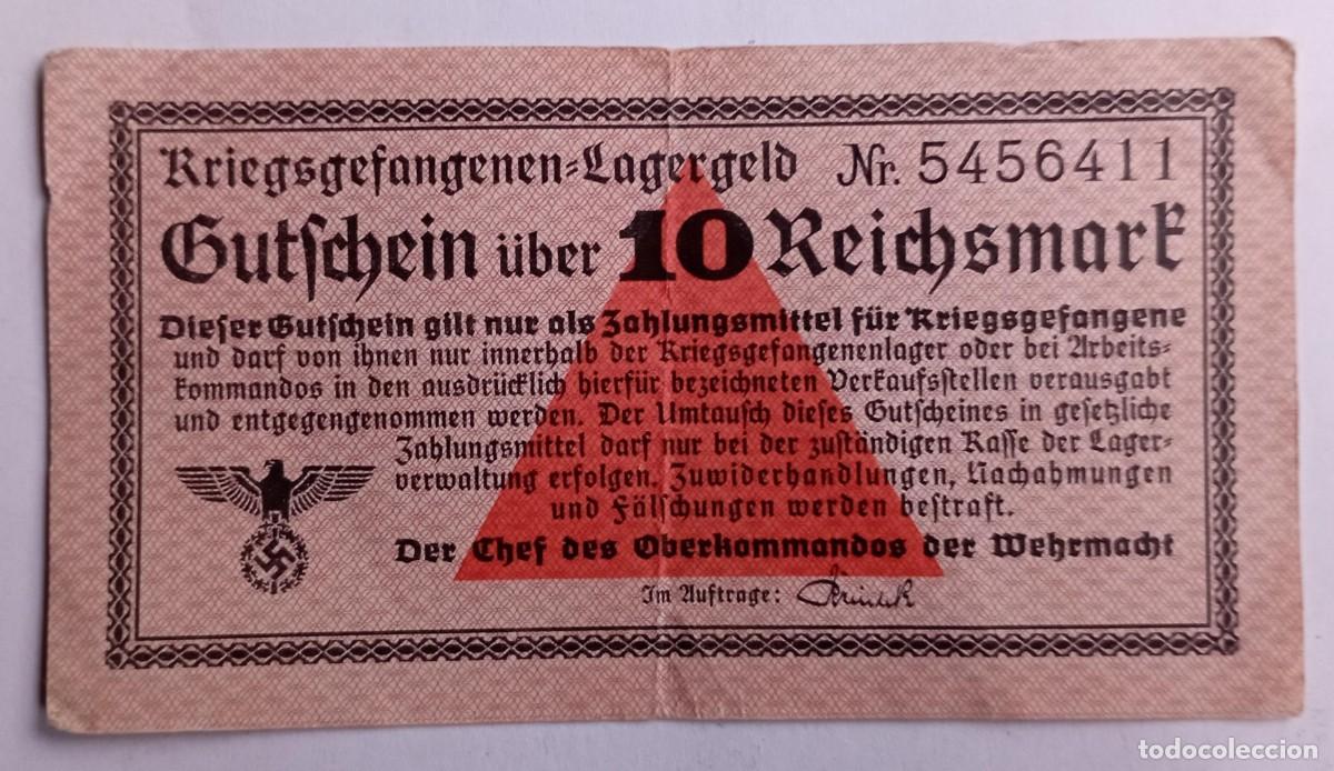 Military Antiques: Billete campo de concentraci&oacute;n, prisioneros de guerra 10 Reichsmark (III Reich Hitler- Nazi-Alemania