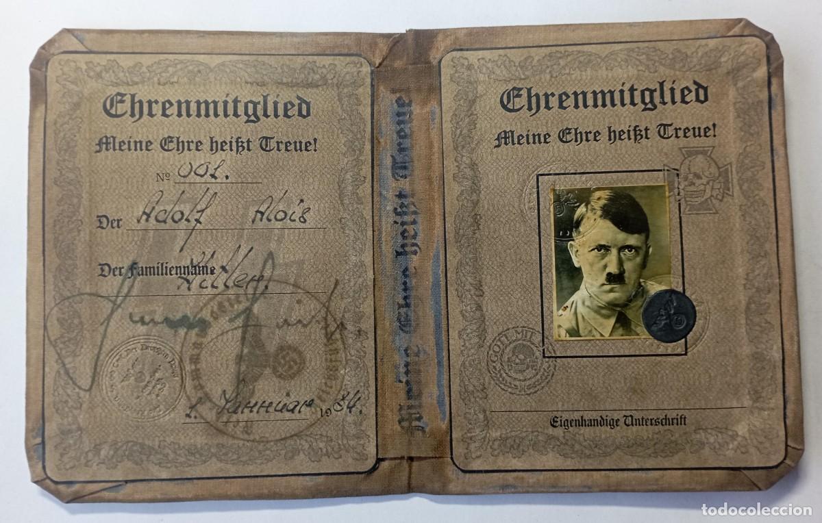 Militaria: Ausweis Ehrenmitglied SS de Adolf Hitler (III Reich Hitler- Nazi- Alemania) WWII