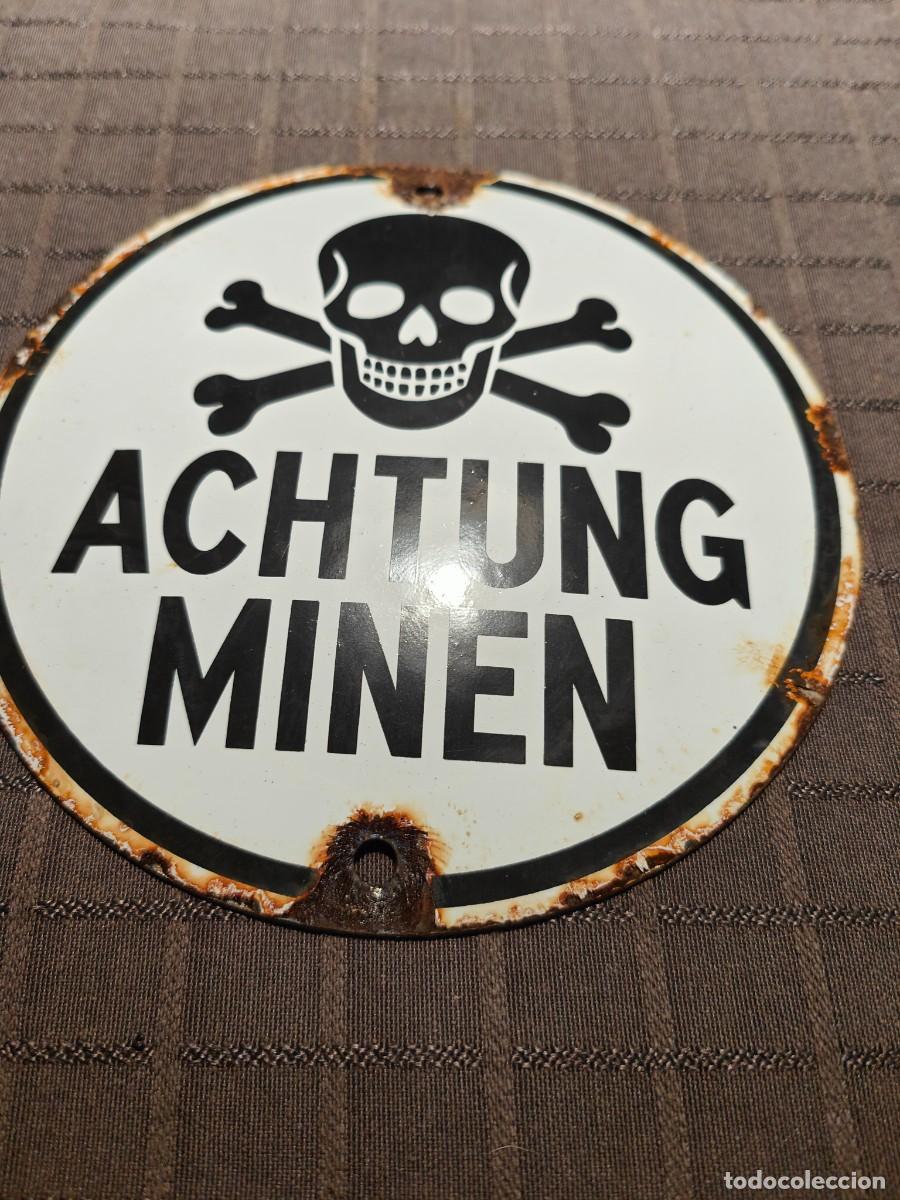 Militaria: Emailleschield achtung minen 15cm