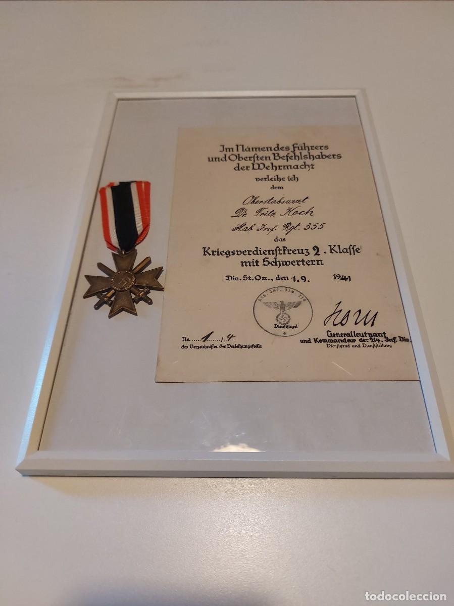 Militaria: II guerra mundial concesion medalla cruz merito Espadas 214 divisi&oacute;n infanteria Frente Este