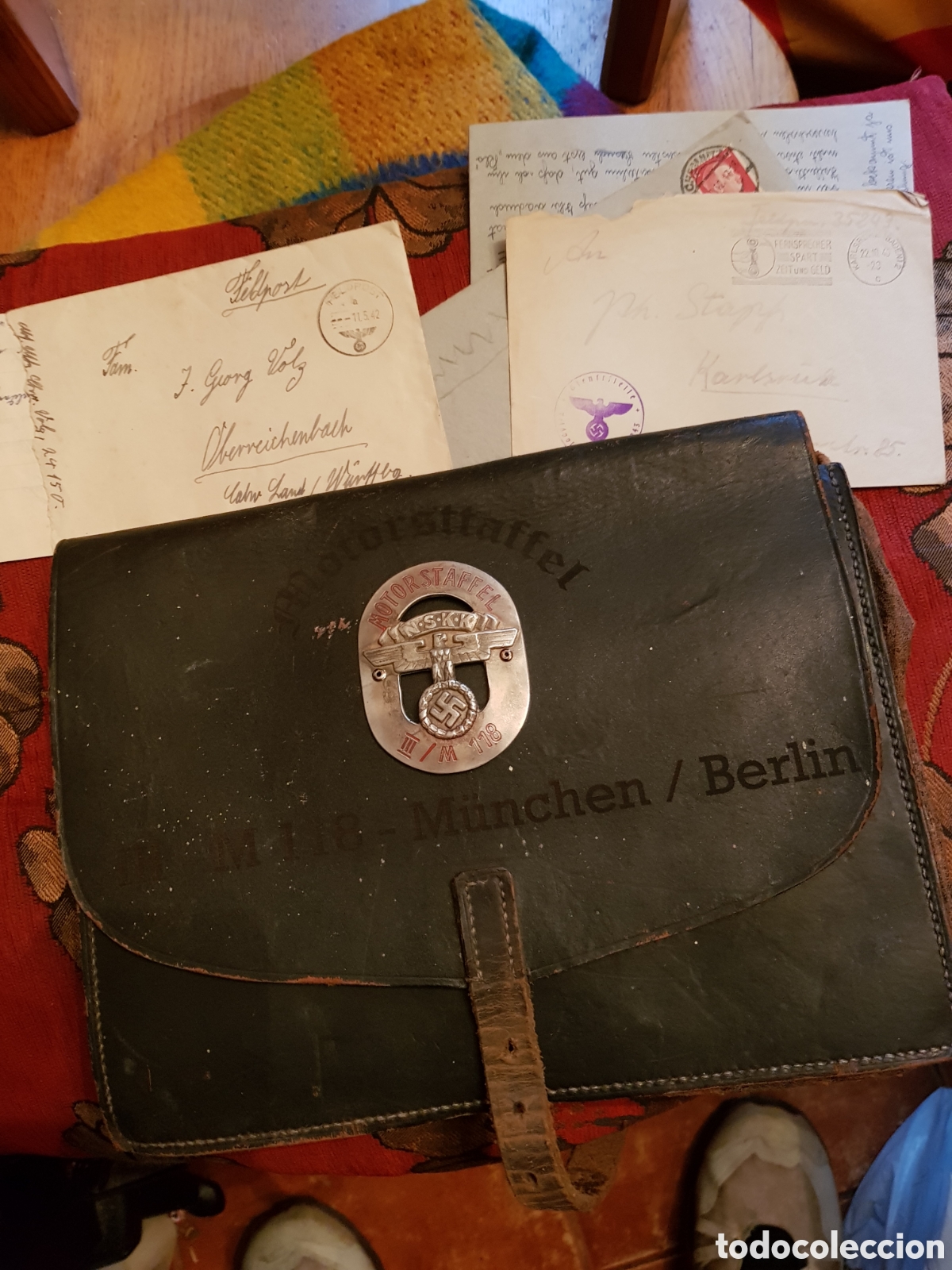 Militaria: ESPECTACULAR Y ANTIGUO PORTADOCUMENTOS DEL TERCER REICH III.M 118 MUNCHEN BERL&Iacute;N MOTORISTA.