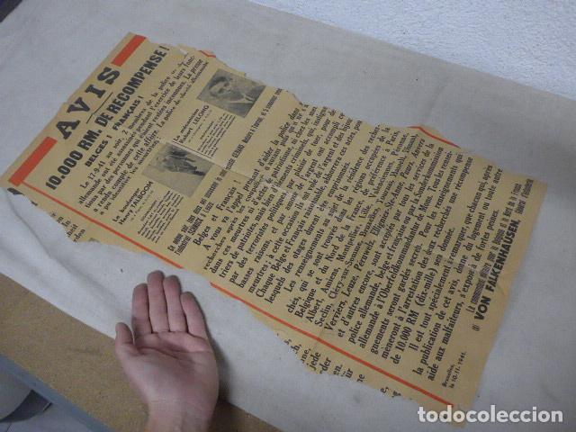 Militaria: Antiguo cartel de 1941 recompensa por 2 franceses libres, policia alemana, II Guerra mundial Francia