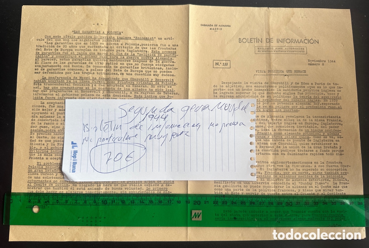 Militaria: BOLET&Iacute;N EMBAJADA ALEMANA MADRID 1944 N&ordm; 8/533&ndash;II GUERRA MUNDIAL-PROPAGANDA NAZI- MUY RARO.