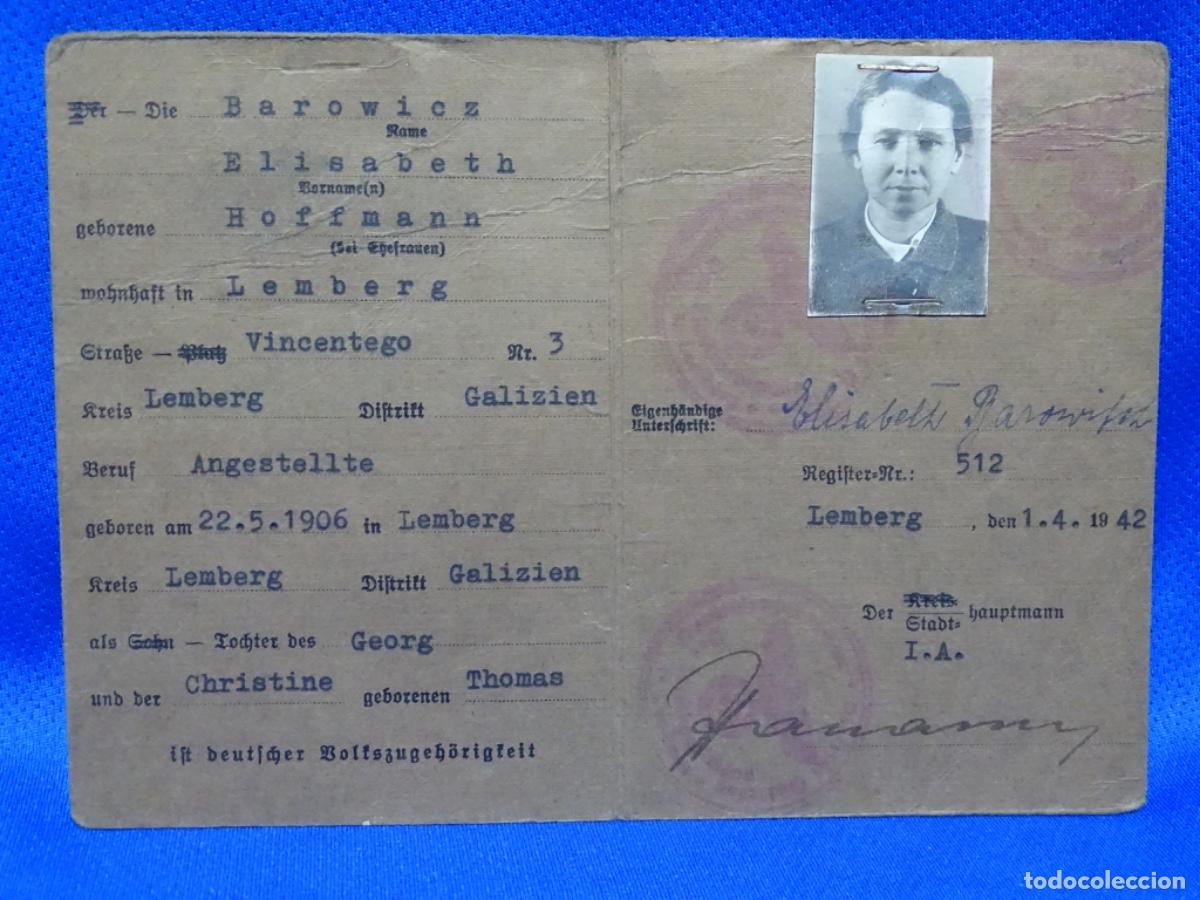 Militaria: PASAPORTE NAZI 1942. ELISABETH BAROWICZ HOFFMANN. GALICIEN, LEMBERG. BIEN CONSERVADO.
