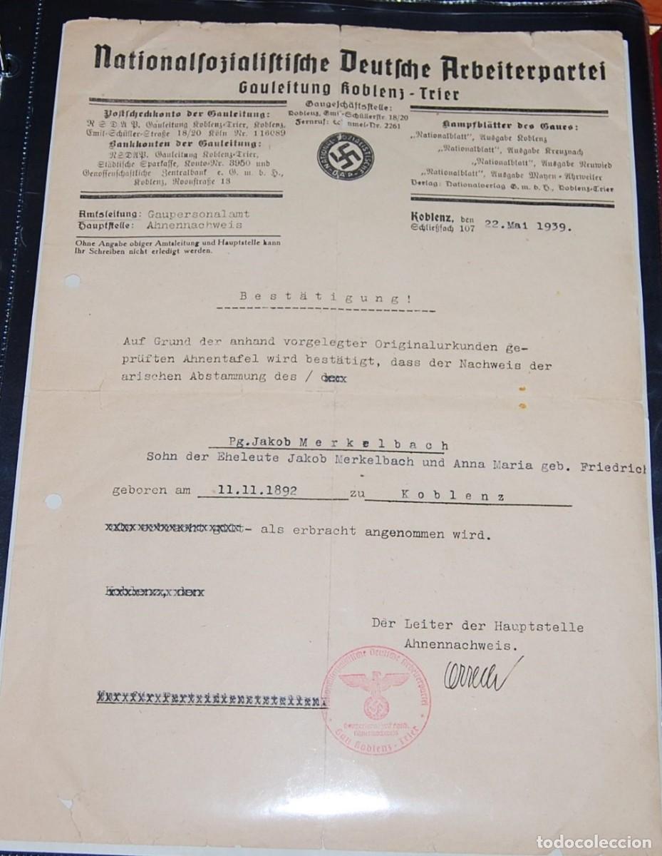 Militaria: CERTIFICADO DEL PARTIDO NACIONAL SOCIALISTA OBRERO ALEMAN DE 1939