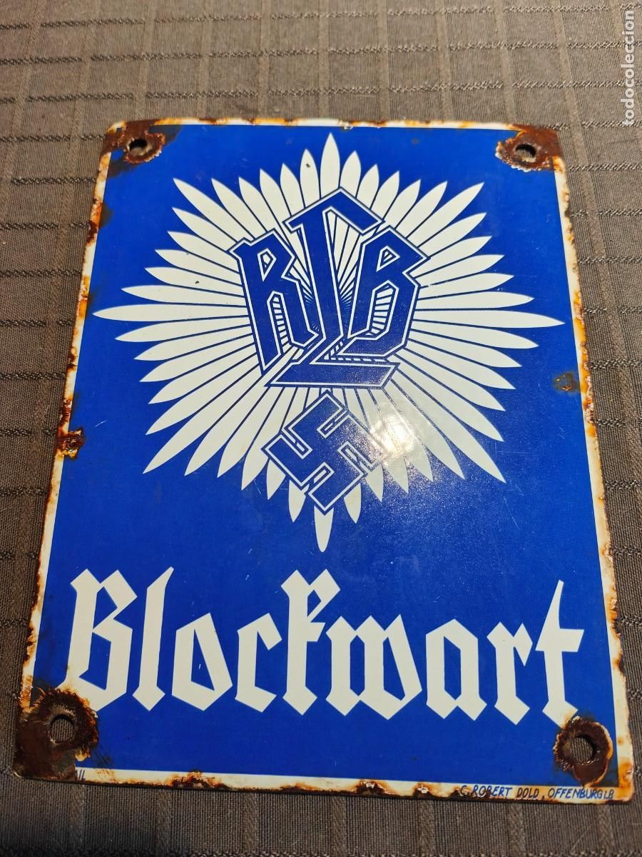 Militaria: Emailleschild BLOCKWART 20cm x15 cm