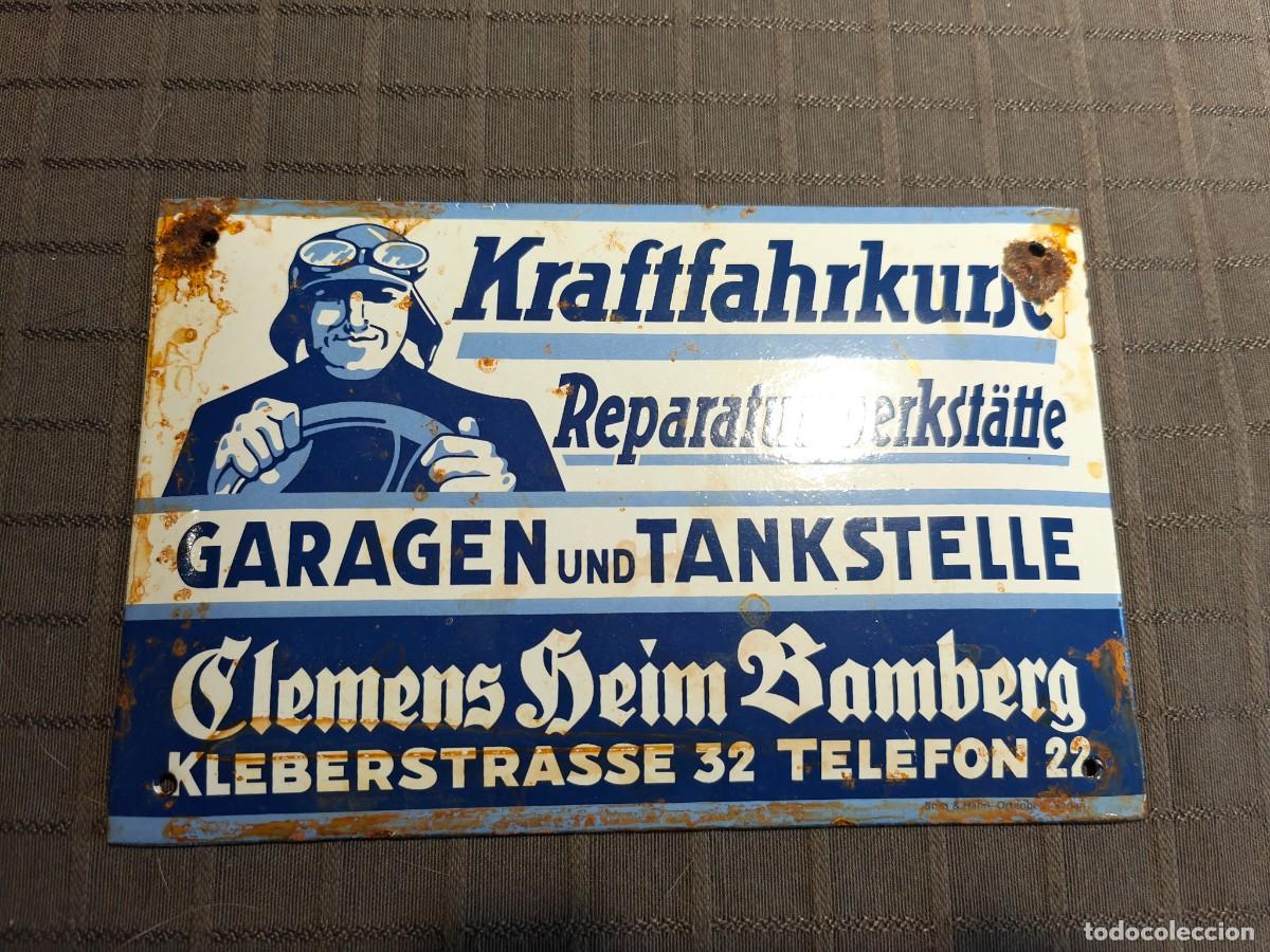 Militaria: German Enamel Sign 18 cm x 12 cm Kraftfahrkurse Garagen Tankstelle
