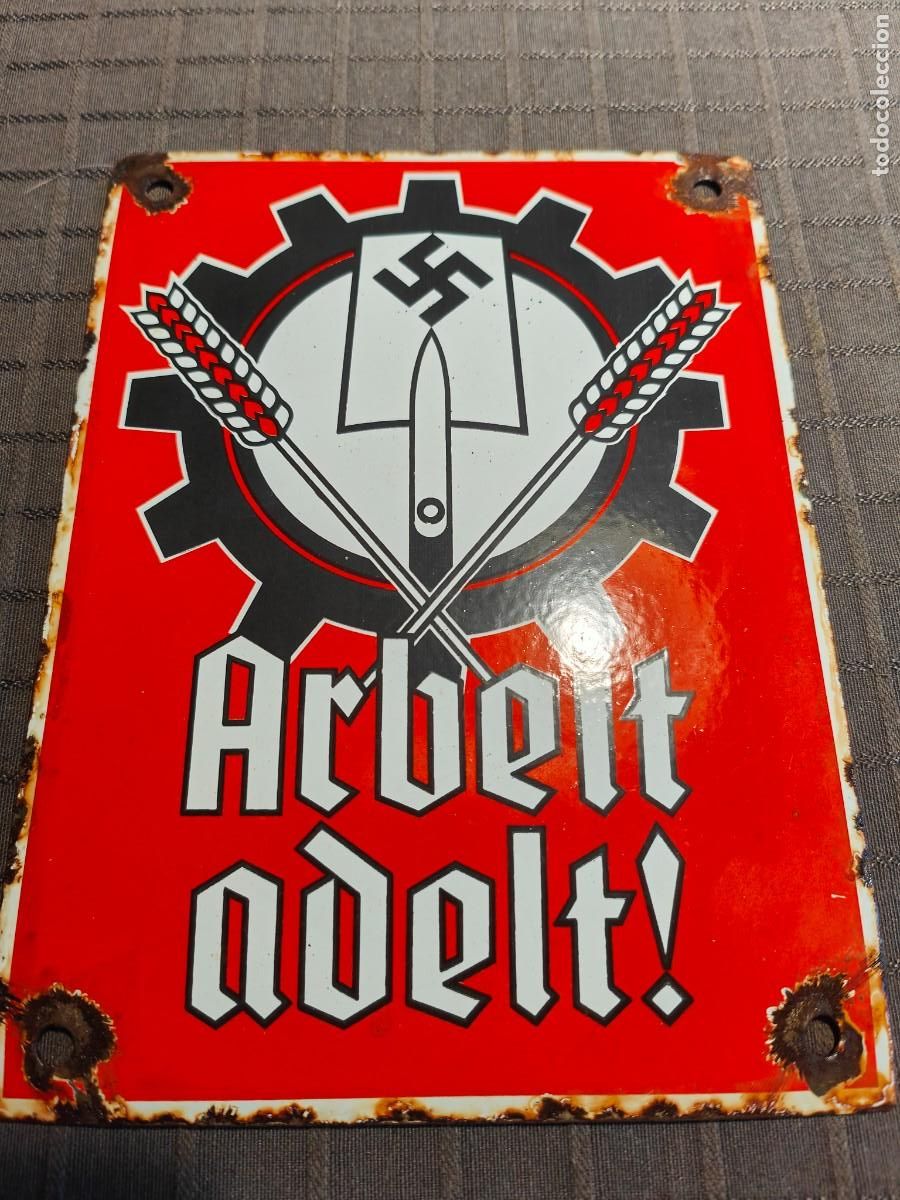 Militaria: Emailleschild Arbeit Adelt 20cm x15 cm