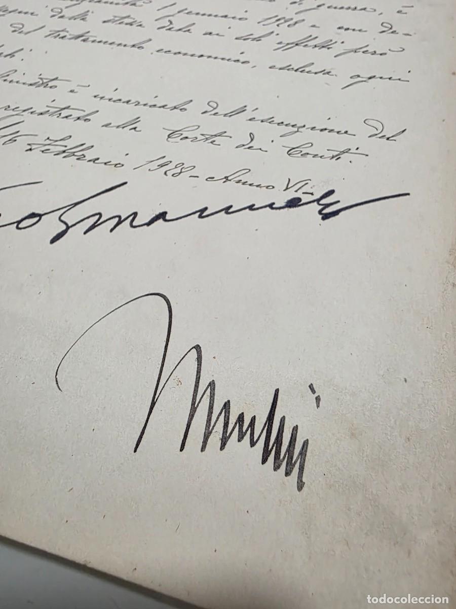 Militaria: Firma de Benito Mussolini en Decreto Real Italiano de 1928, firmado tambi&eacute;n por V&iacute;ctor Manuel III
