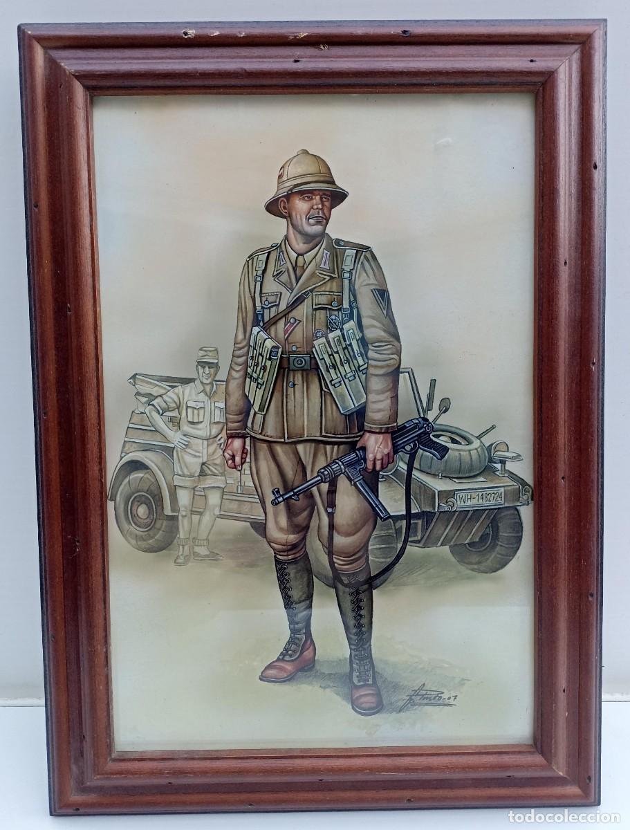 Militaria: Cuadro l&aacute;mina soldado AfrikaKorps 36 cm alto (III Reich Hitler- Nazi- Alemania)