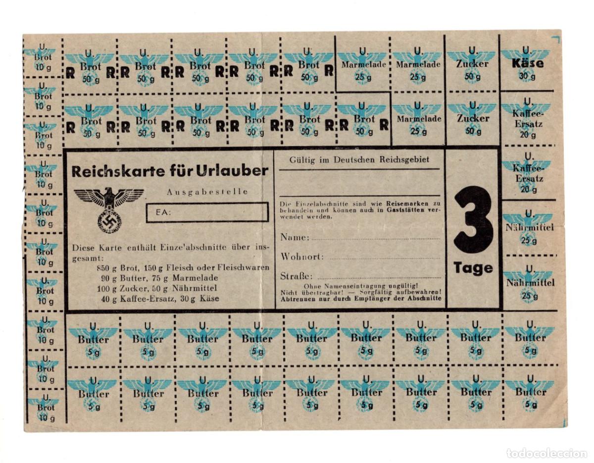 Militaria: TARJETA RACIONAMIENTO ALIMENTOS DEL TERCER REICH ALEM&Aacute;N, II GUERRA MUNDIAL. REICHSKARTE F&Uuml;R URLAUBER
