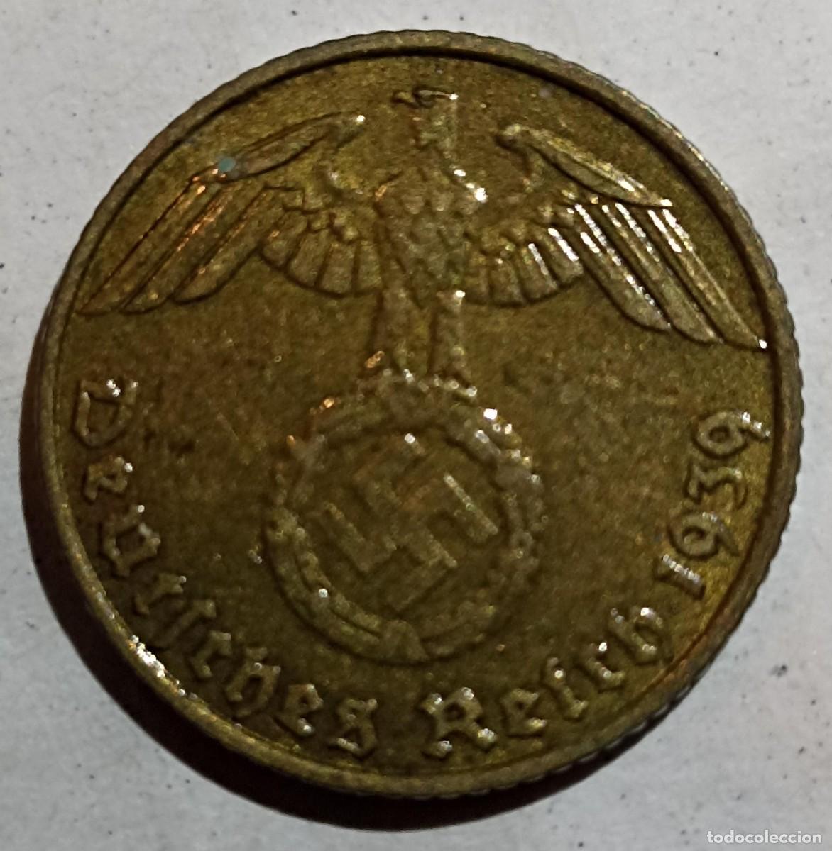 Militaria: Moneda original 5 Reichspfennig de 1939 J (III Reich Hitler- Nazi- Alemania) WWII