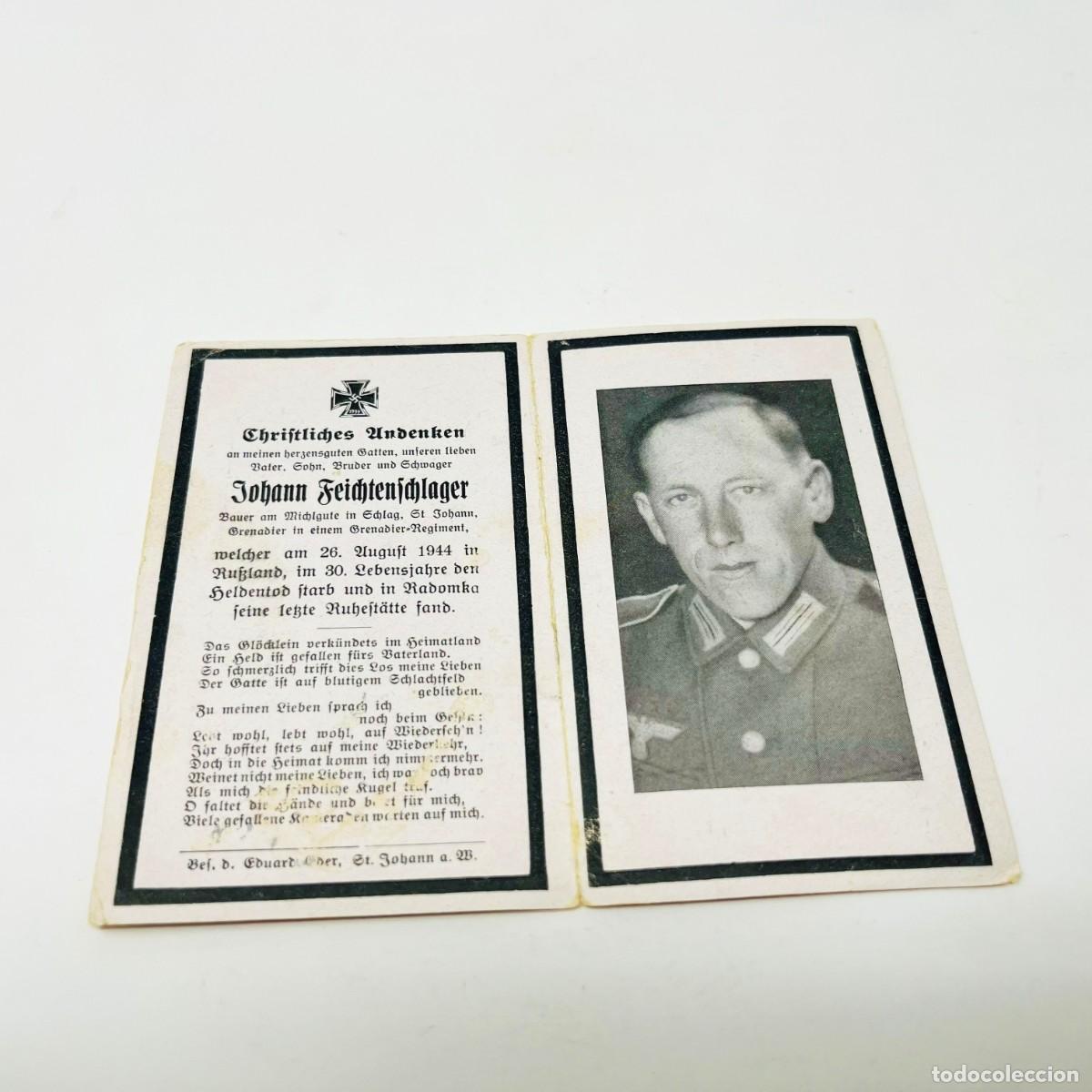 Militaria: Sterbebild Alem&aacute;n Original SGM Johann Feichtenschlager Wehrmacht 1944