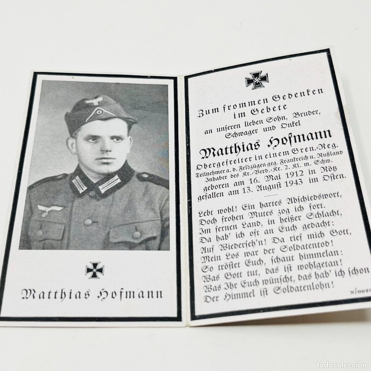Militaria: Sterbebild Obergefreiter Matthias Hofmann Wehrmacht Rusia 1943 Condecorado