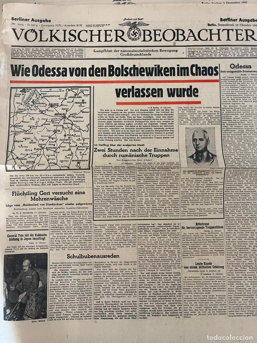 Militaria: V&ouml;lkischer Beobachter original Berliner Ausgabe 18 octubre 1941, Odessa y frente del Este IIWW