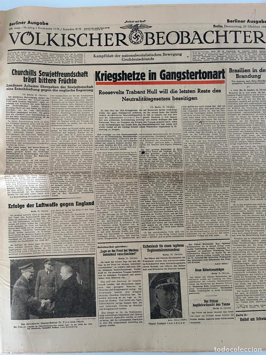 Militaria: V&ouml;lkischer Beobachter Berliner Ausgabe 23 octubre 1941, IIWW, Roosevelt, Tiso, Mosc&uacute; y Frente Este