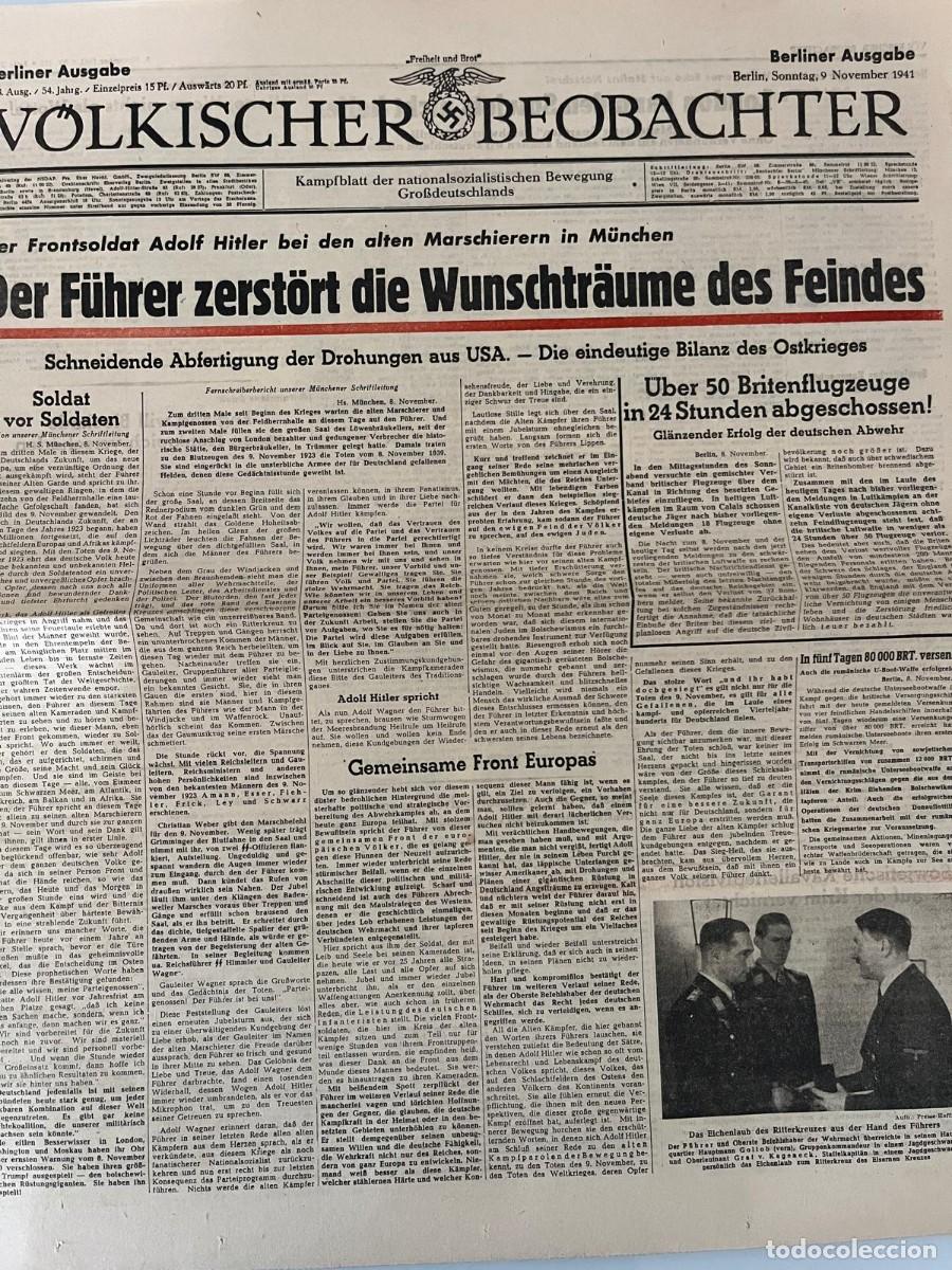 Militaria: V&ouml;lkischer Beobachter Berliner Ausgabe 9 noviembre 1941, IIWW, M&uacute;nich, Frente Este, Luftwaffe y Ritt
