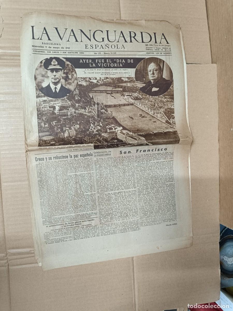 Militaria: ANTIGUO PERIODICO DE 1945, LA VANGUARDIA ESPA&Ntilde;OLA, DIA DE LA VICTORIA, SEGUNDA GUERRA MUNDIAL P1