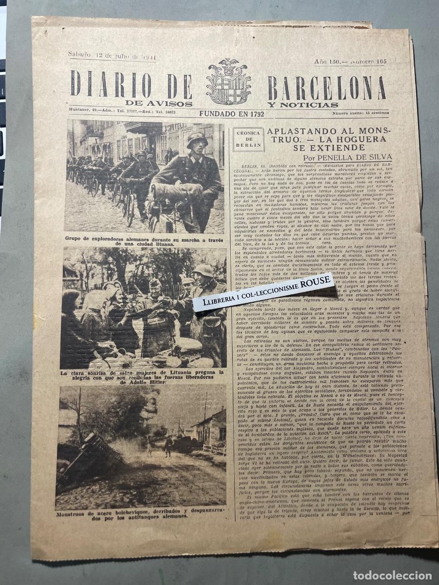 Militaria: ANTIGUA PUBLICACI&Oacute;N - DIARIO DE BARCELONA - II GUERRA MUNDIAL - SABADO 12 JULIO DE 1941