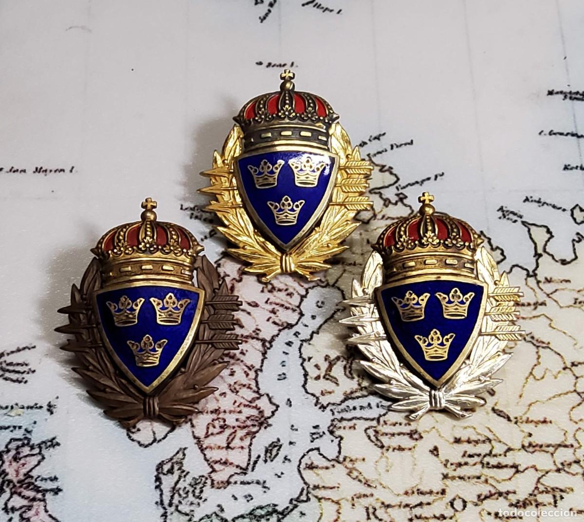 Militaria: 3 INSIGNIAS DE PLATA DE TIRADOR DE SUBFUSIL 1&ordf;-2&ordf; Y 3&ordf; CLASE.EJERCITO DE SUECIA.2&ordf; GUERRA MUNDIAL
