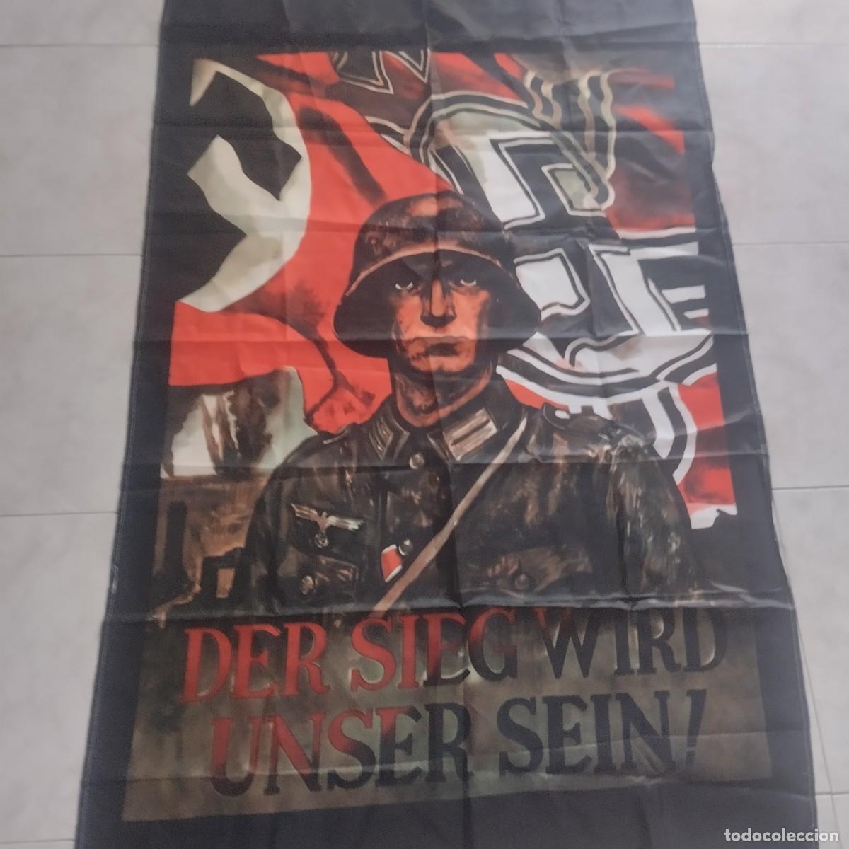 Militaria: Bandera r&eacute;plica propaganda alemana WWII &rdquo;Der Sieg wird unser sein!&rdquo; &ndash; A&ntilde;os 90 &ndash; Coleccionismo hist&oacute;r
