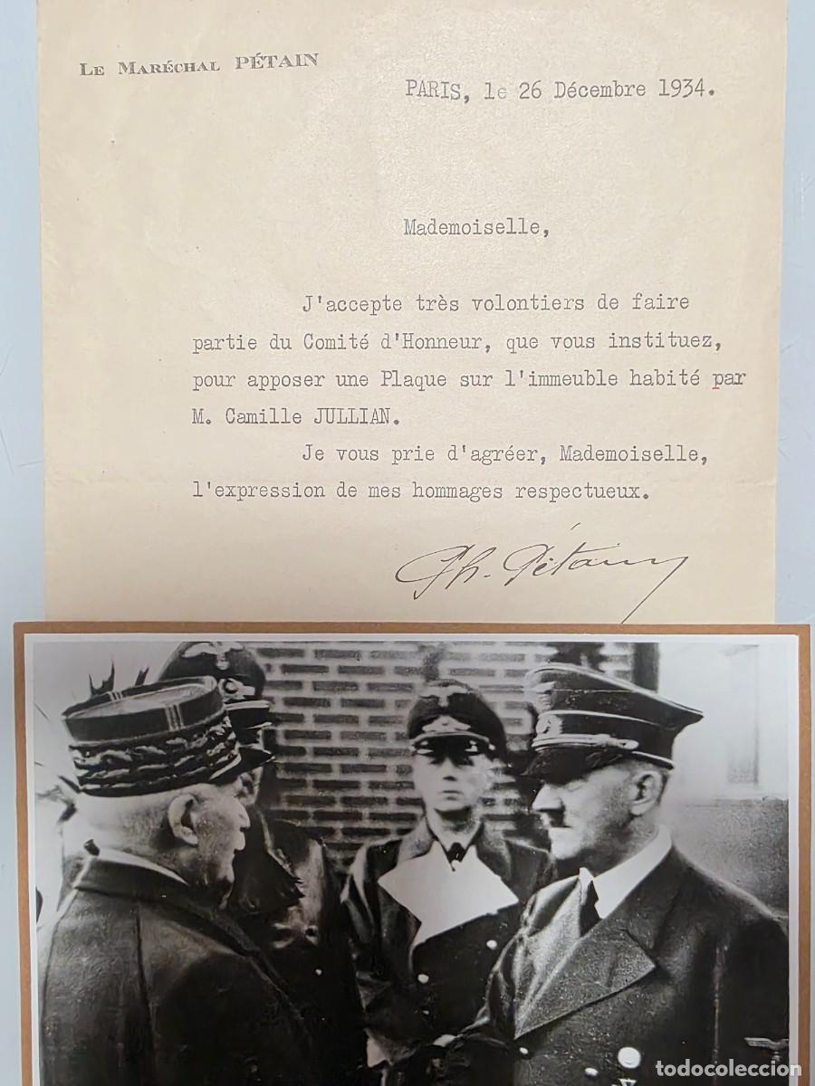 Militaria: Carta original Philippe P&eacute;tain firmada en 1934 &ndash; Francia de Vichy y Segunda Guerra Mundial IIWW