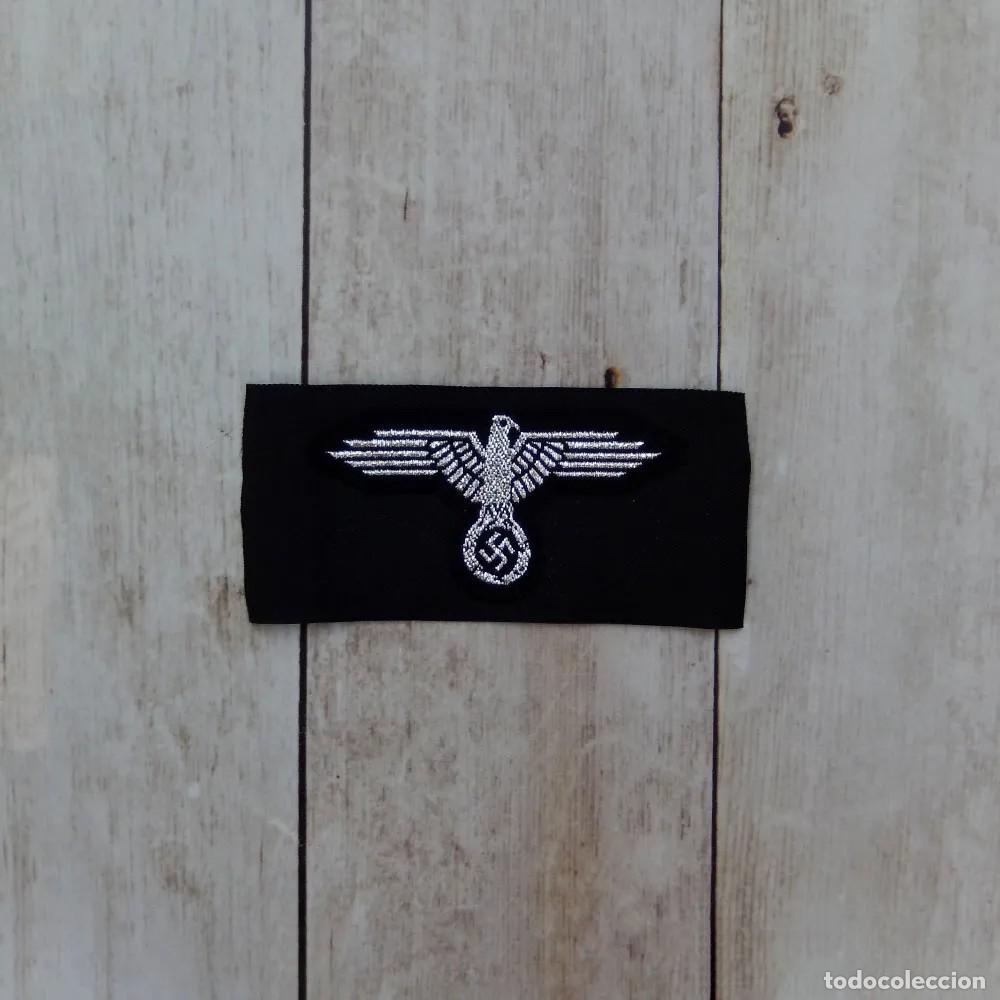 Militaria: &Aacute;guila de gorra tejida en seda brillante para oficiales de las Waffen SS, econ&oacute;mica