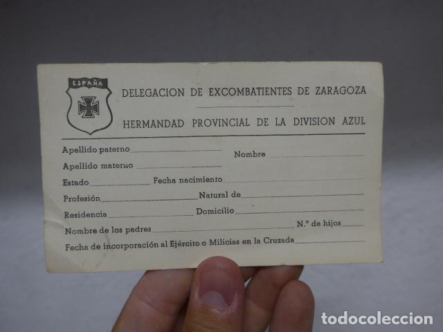 Militaria: Antiguo carnet original de la Hermandad de la Division Azul de Zaragoza.