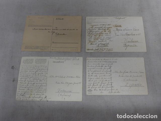 Militaria: Lote de 4 antiguas postales escritas originales de la Division Azul, todas circuladas.