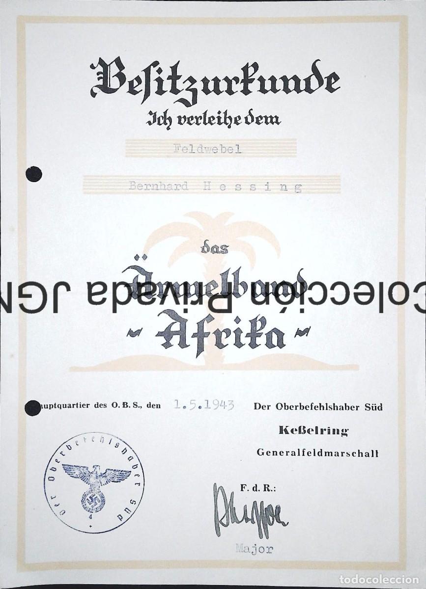 Militaria: Medalla Campa&ntilde;a Italo-Alemana &Aacute;frica + 2 documentos Bernhard Hessing 1942-43