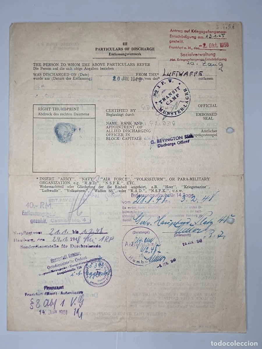 Militaria: Lote documentos POW alem&aacute;n WWII 1946-1948 &ndash; Marbury Hall Camp 189 &ndash; G&uuml;nther Weber