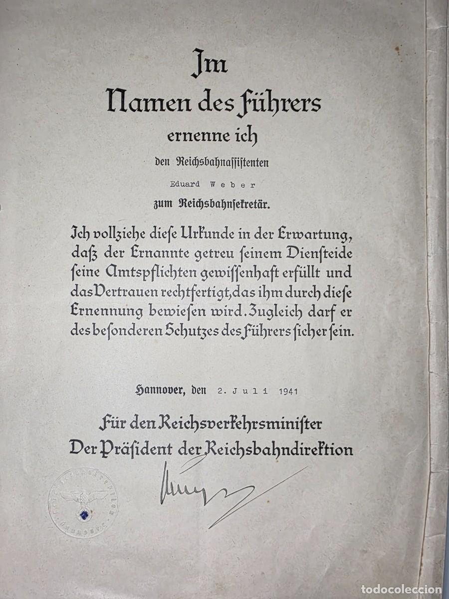Militaria: Lote 4 documentos originales Reichsbahn 1934-1941 &ndash; Firma Walter B&uuml;rger &ndash; Eduard Weber IIWW