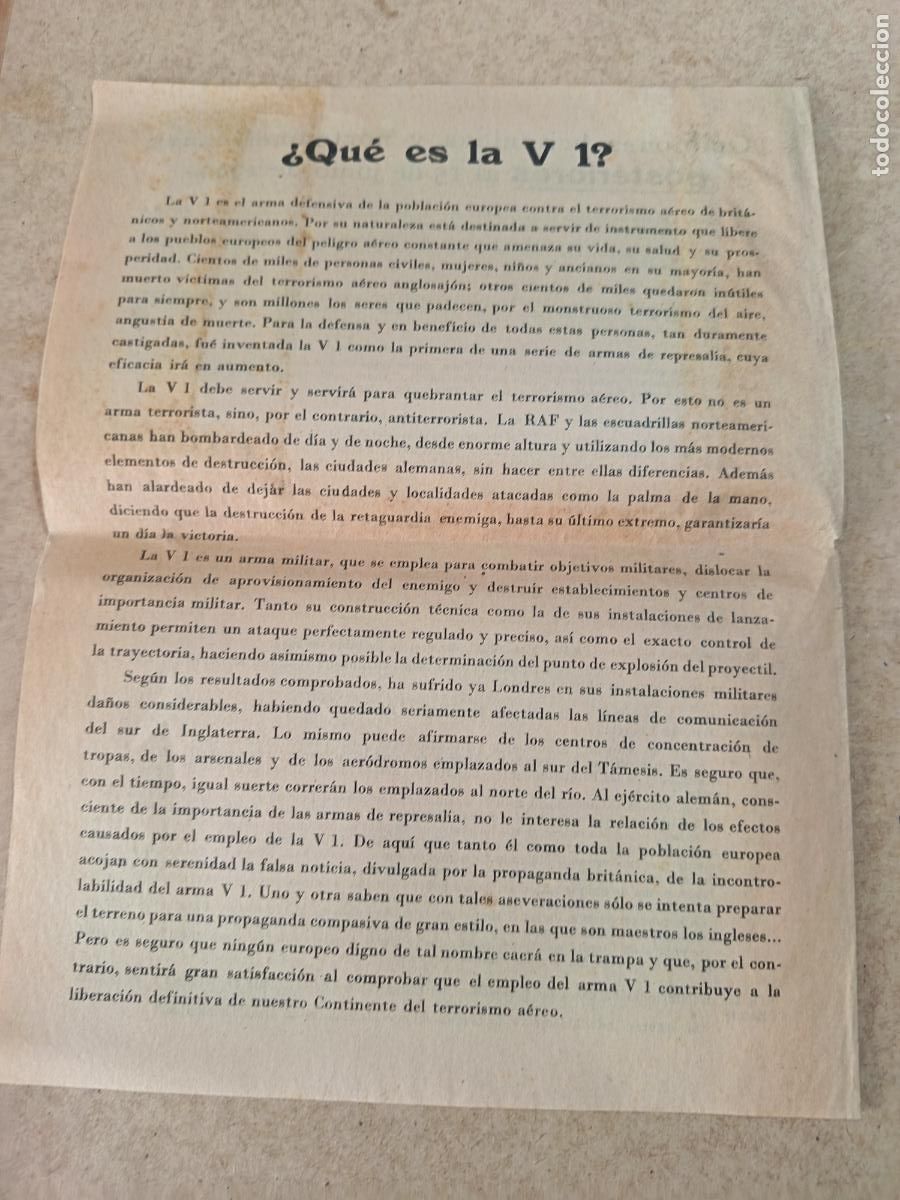 Militaria: DIPTICO PANGERMANICO. SOBRE LA V 1. - Foto 3