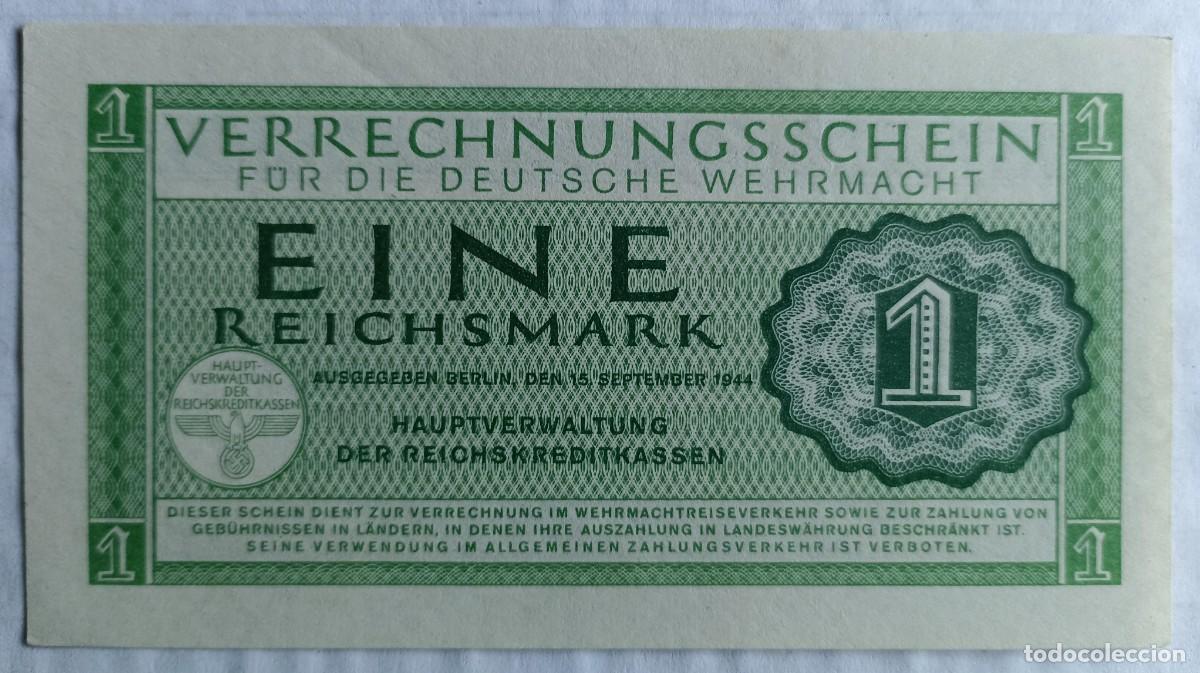 Militaria: Billete eine reichsmark de la Whermacht (III Reich Hitler- Nazi- Alemania) WWII
