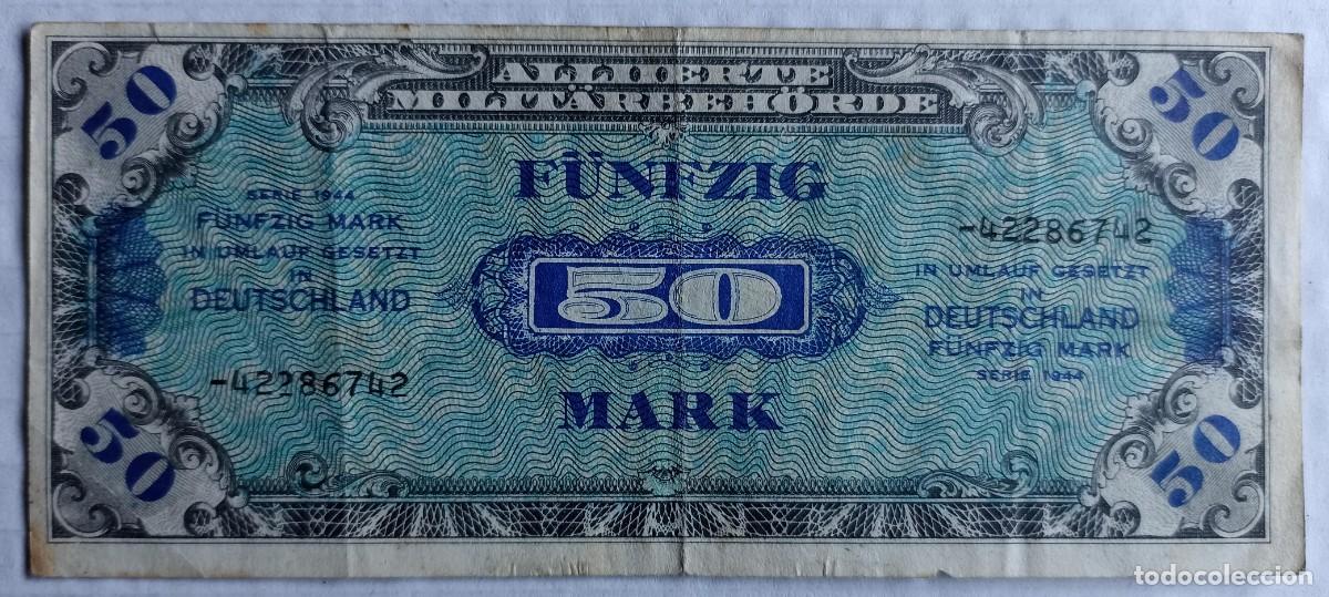 Militaria: Billete f&uuml;nzig mark (50 marcos), autoridad militar aliada (III Reich Hitler- Nazi- Alemania) WWII