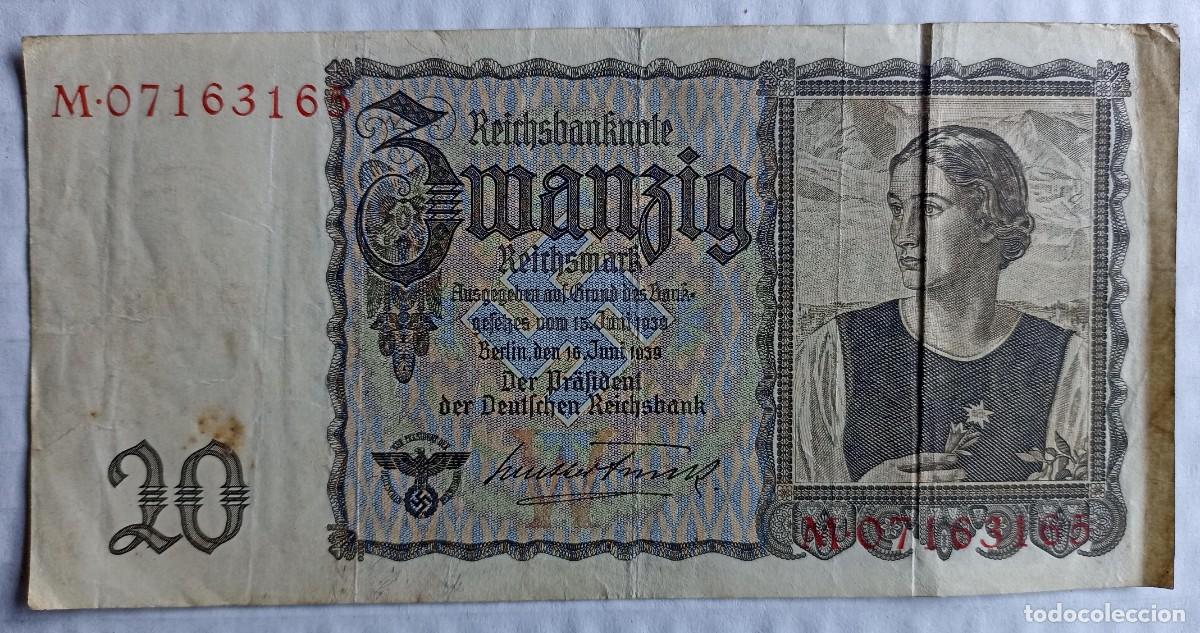 Militaria: Billete alem&aacute;n original zwanzig reichsmark (III Reich Hitler- Nazi- Alemania) WWII