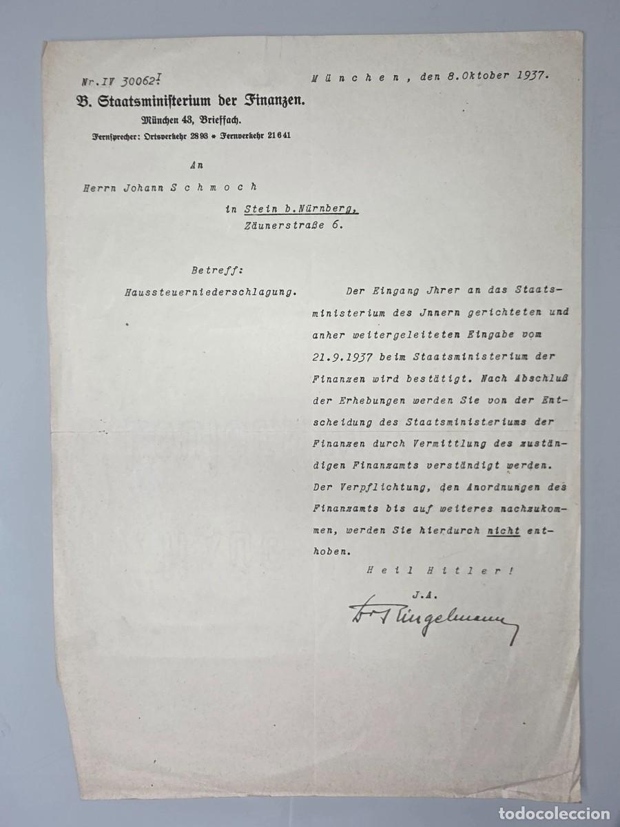 Militaria: Lote 4 documentos oficiales alemanes 1937 &ndash; Finanzamt N&uuml;rnberg y Ministerios de Baviera IIWW