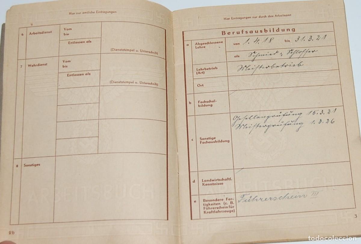 Militaria: ARBEITSBUCH SEGUNDO MODELO - TERCER REICH - Foto 5
