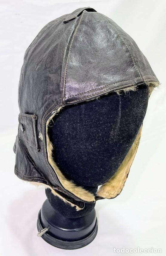 Militaria: Antiguo gorro de aviador de invierno en cuero y borreguillo &ndash; Tipo WWII Luftwaffe