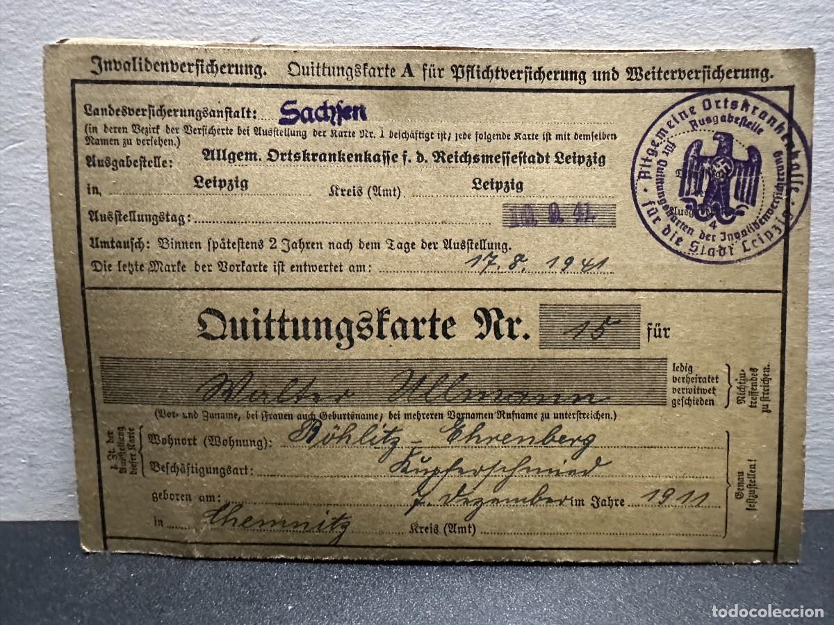 Militaria: Tarjeta De Cotizacion Seguro Invalidez - Quittungskarte Leipzig 1941 Tercer Reich