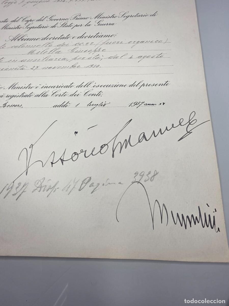 Militaria: MUSSOLINI Y VITTORIO EMANUELE III &ndash; DECRETO REAL FIRMADO &ndash; ITALIA 1937 Certificado IIWW