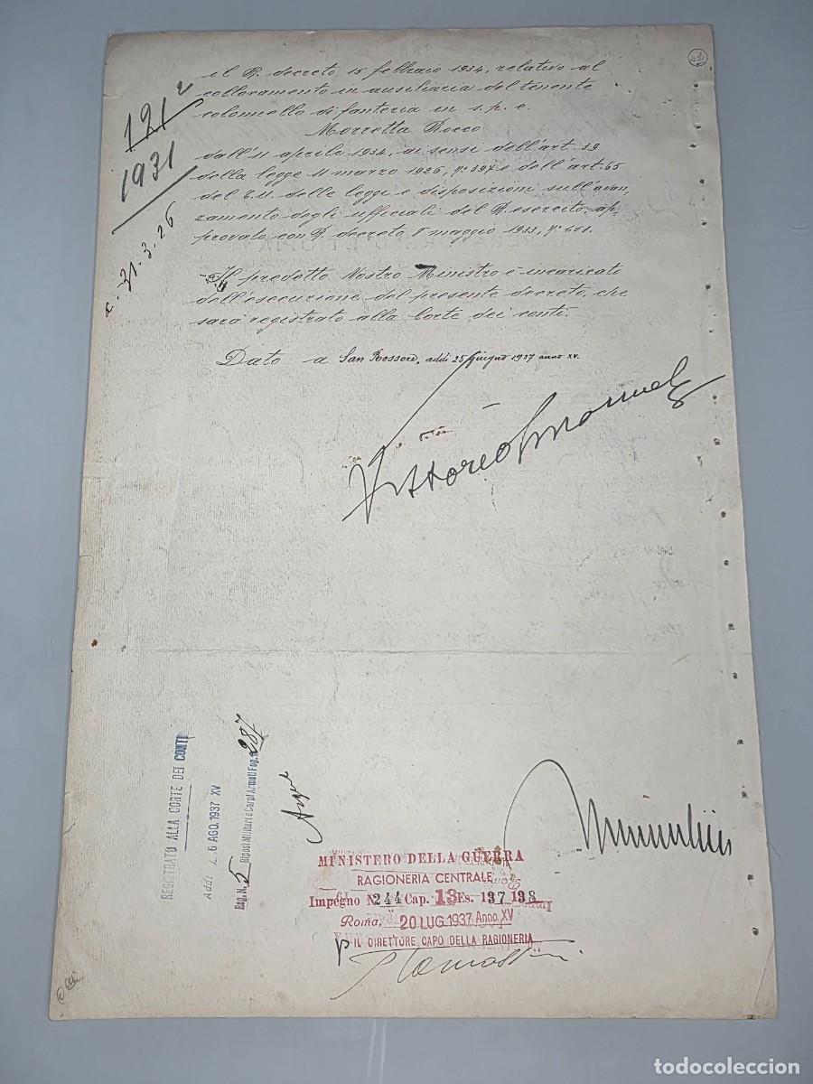 Militaria: Firma de MUSSOLINI + VITTORIO EMANUELE III &ndash; DECRETO REAL FIRMADO &ndash; ITALIA 1937 COA - IIWW