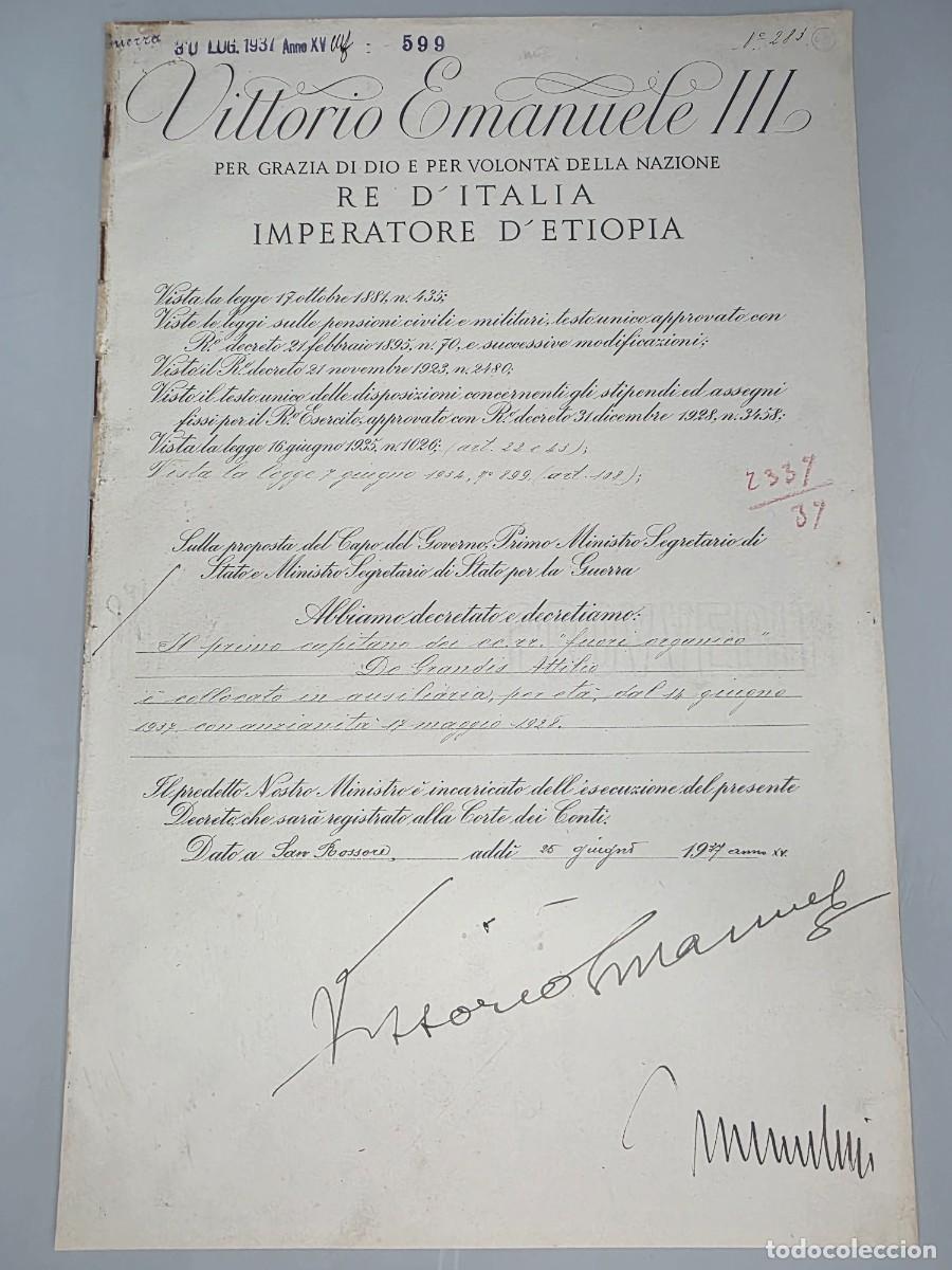 Militaria: Firma Original de MUSSOLINI + VITTORIO EMANUELE III &ndash; DECRETO REAL FIRMADO &ndash; ITALIA 1937 IIWW - COA